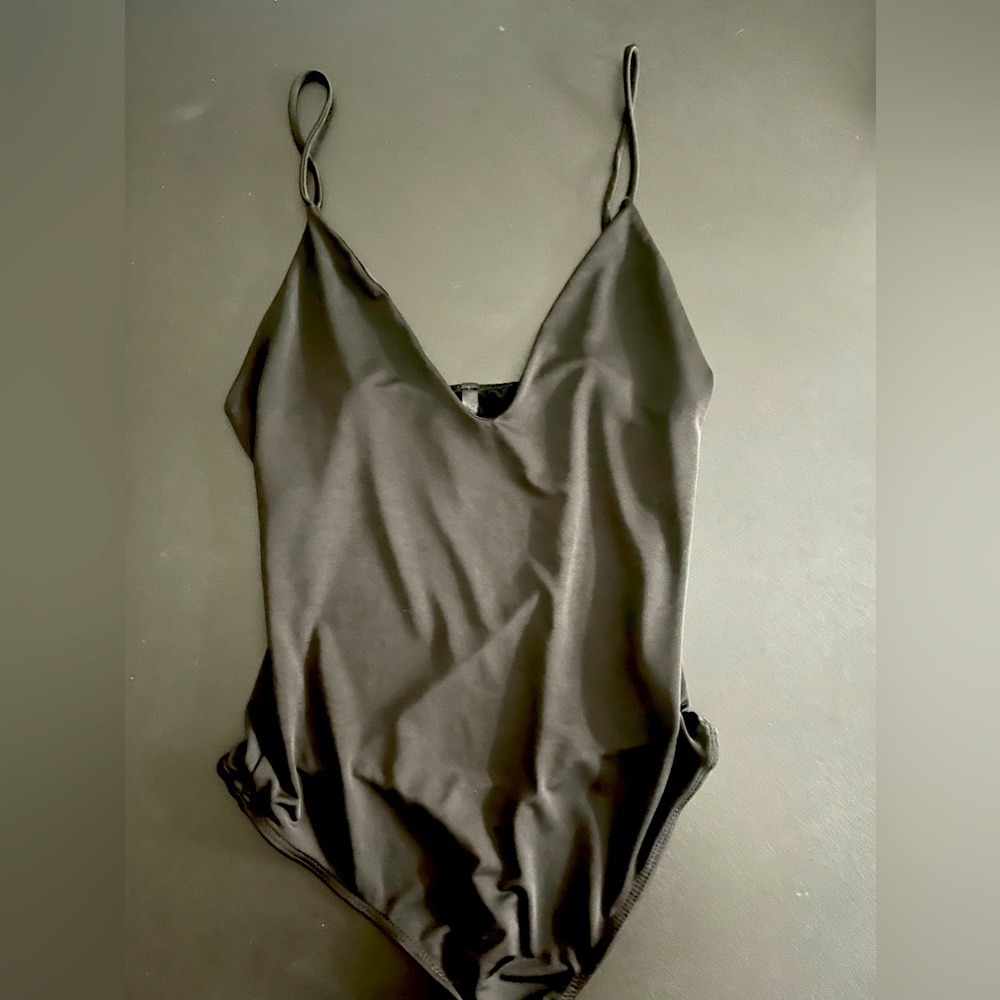 Black low v neck bodysuit